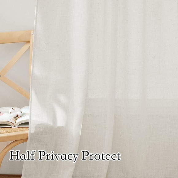 2 Flax Linen Blend Curtain Panels, Each 52"W x 90"L, Semi-Sheer, Light Filtering - Picture 4 of 8